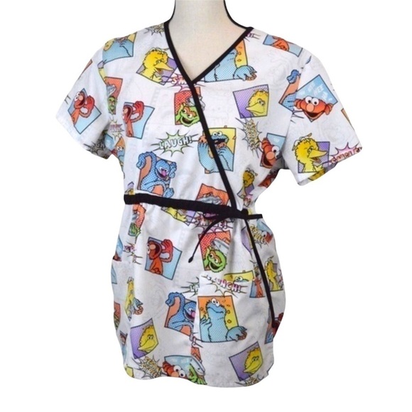 Sesame Street Mock Wrap Scrub Top, Medium - Picture 1 of 11